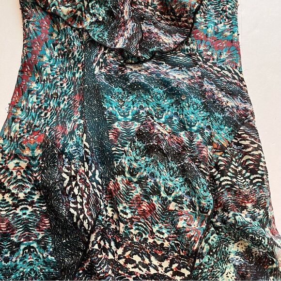 Signature by Robbie Bee Dress Long Cascading Ruffle Size 6 Turquoise/red multi - Picture 7 of 13